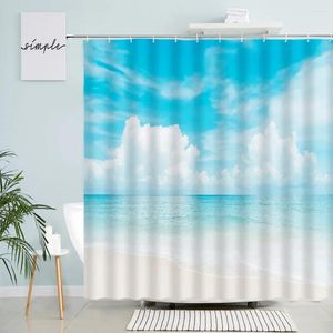 Shower Curtains Ocean Beach Blue Sky White Clouds Summer Hawaiian Nature Scenery Bath Curtain Fabric Bathroom Decor With Hooks