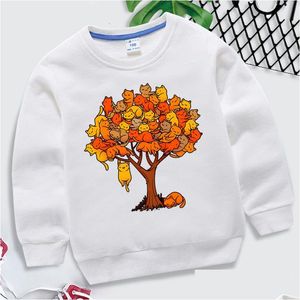 Hoodies moletons criança kawaii gatos manga longa tarambola meninos dos desenhos animados gato árvore moda animal crianças roupas meninas streetwear 230907 d hgai