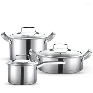 Disuários de utensílios de cozinha 3pcs 430 Conjunto de panela de aço inoxidável espessado com multicamada na sopa de leite Fritar a casa de ângulo de ângulo direito