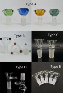 5 Arten bunte transparente Glasschüssel Stück Shisha 14mm männliche Verbindung Rauchen Schalen Trichter Filter Adapter Griff Rutsche für Wasser Bong LL