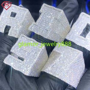 Hip Hop Custom Initial Letter Ring Iced Out VVS Moissanite Diamond 925 Sterling Silver Rappers Moissanite Letter Ring