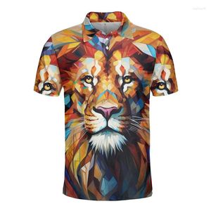 Polos masculinos Vintage 3D Impressão Lions Polo Camisa Homens Personalidade Tops Arte Animal Pintura Padrão Manga Curta Rua Solta Camisetas Roupas