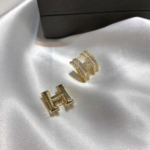 Marca de luxo clássico diamante charme moda noivado estilo orelha luxo temperamento feminino zircão h carta coreano com logotipo com logotipo