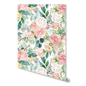 Bakgrundsbilder Boho Floral Peel och Stick Wallpaper Peonies Löstvärda rosgrön/rosa/vitt självhäftande kontaktpapper