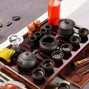 Conjuntos de chá chinês conjunto de xícara de chá cerimônia bule yixing luxo servindo bandeja gaiwan mesa taza utensílios de cozinha