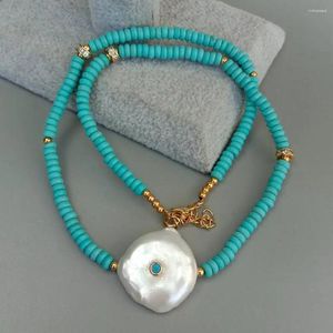 Подвески YYGEM, синее, бирюзовое, культивированное белое жемчужное ожерелье с монетами, 18 дюймов, женские ювелирные изделия, уникальное колье