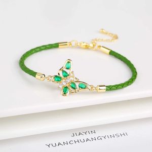 Chain 6-color crystal butterfly adjustable leather rope womens bracelet fashion gold-plated insect jewelry gift wholesale Q240401