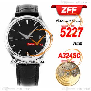 ZFF 39mm V3 Calatrava 39mm 5227G-010 Cal.324SC automatische mechanische Herrenuhr schwarzes Zifferblatt Stick Marker Stahlgehäuse Leder HWPP Hello_Watch E211C