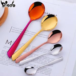 Spoons 1Pc Stainless Steel Dessert Spoon Creative Handle Ice Scoop Small Tea Coffee 8 Colors Lovely Dinnerware Kit Party Tools