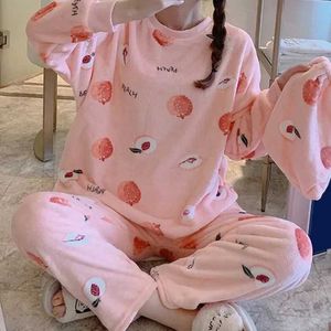 Vi3a sexig pyjamas korall sammet tjocka kvinnor ärm kvinnors pyjamas vinterlånga set flanell tecknad höstuppsättning varm sömnkläder tunn pyjamas 2404101