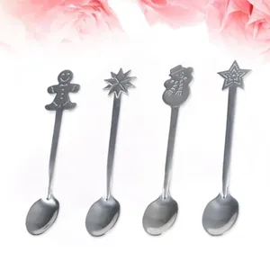 Disposable Flatware 4pcs Xmas Stainless Steel Spoon Christmas Cartoon Tableware Coffee Mixing With Box (Random Pattern)