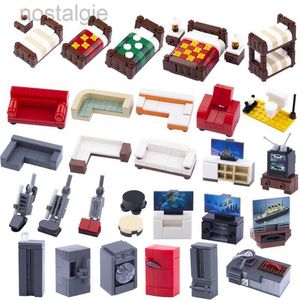 Blocks MOC City House Compatible Kitchen Bathroom Living Room Accessories Building Blocks Classic Furniture Bed Piano TV Bricks Toys 240401