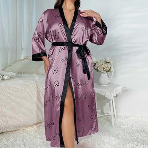 FQ6N Sexig pyjamas plus size Sexig Leopard Kimono Bathrobe GOWN Kvinnlig Long Robe Nightgown Sleepwear Loose Satin Home Dress Lounge Wear 3xl 4XL 5XL 2404101