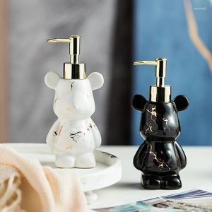 Dispenser di sapone liquido Bottiglia di emulsione in ceramica di marmo Distributore di pompa da bagno per stampa disinfettante per le mani con orso creativo