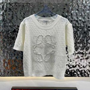 Women's Knits & Tees designer Fashion hollow sweater knitted wool tank top t shirt summer round neck tee loe embroidery with diamond short sleeved shirts pullover B489