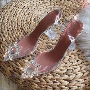 Sandálias transparentes de PVC Mulheres apontadas copo de cristal claro salto alto stilettos sexy bombas sapatos de verão peep toe mulheres bombas tamanho 43 f5y4w4j5uhw