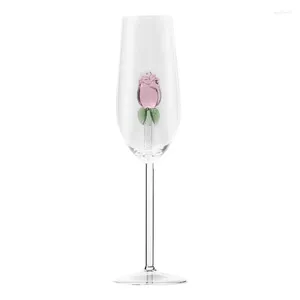 Бокалы для вина Коктейльные с розой внутри 220 мл Прозрачный стеклянный хрустальный кубок для вечеринок