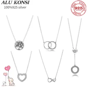 Hängen Hot Sale 100% 925 Sterling Silver Fit Original Pan Necklace Love Heart Circle Tree Form for Women Diy Jewelry Wedding Present