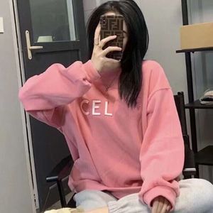 Autumn Winter New Ce Cherry Blossom Pink and Tender Steel Stamped Letter Sweater Hoodie Women's Upper Body Academy Style Top