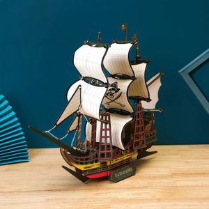 3D ThreeDimensional Sailing Ship Warship Pirate Wooden Puzzle Model Educational Handmade Toys 240319