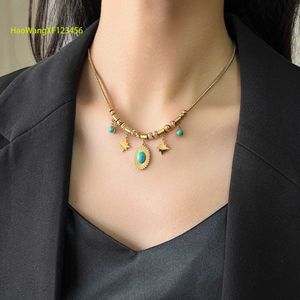 Hot Sale 18K Gold Plated Turquoise Inlaid Necklace No Fade Titanium Stainless Steel Turquoise Charms Necklaces Women