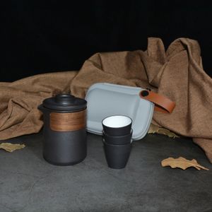 Aralık Taşınabilir Kung Fu Çay Seti Heatresistant çaydanlık ve çay bardakları ile 4preep Seyahat TeAware Dış mekan kullanımı için 240328