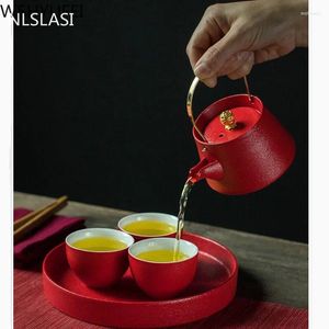 TeAware Setleri Stil Seramik Çay Seti Kırmızı çaydanlık Seyahat Konaklaması Ofis Ev İçme Mutfakları Nlslasi