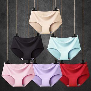 Women's Panties Solid Color Silk Satin Seamless Underwear Breathable Briefs Cozy Sexy Lingerie Sports Panty Mid Waist Underpants