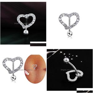 Navel Bell Button Rings Fashion Cute Heart Stylish Sexy Belly Button Rings Shiny Navel Ring Sier Rostfritt Steel Crystal Body Pierci otvbw