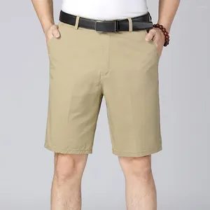 Shorts masculinos de verão, cor sólida, solto, respirável, formal, estilo de negócios, na altura do joelho, calças curtas, pai, avô, calças diárias