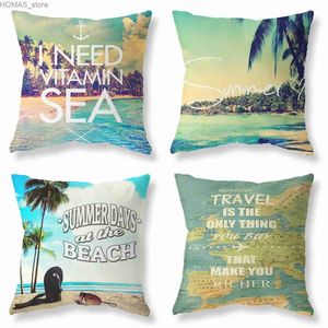 Pillow Case Seaside landscape pattern case living room sofa cushion cover home decoration beach coconut tree print case Y240407