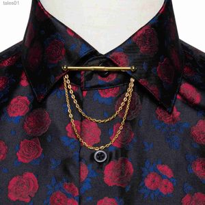 Herr plus tees polos röda blommor svarta skjortor för män långärmad smal avslappnad klänningskjorta med krage stift camisa maskulina designerkläder yq240401