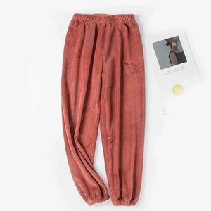 Pajamas sexy 2023 Autunno inverno donne pigiami solidi set da 2 pezzi addensano pullover in vello a costine di velluto e pantaloni per pigiama femmina 2404101