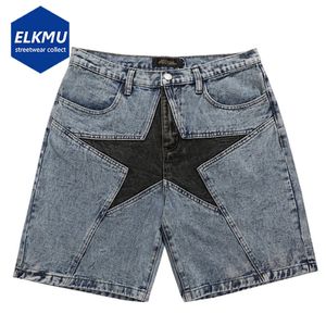 Streetwear Harajuku Denim Shorts Men Patchwork Oversized Hip Hop Blue Jeans Shorts Summer Casual Loose Shorts 240325