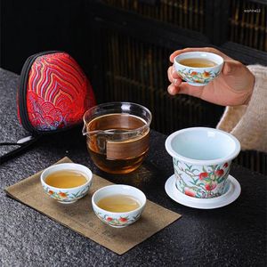 Teaware sätter porslinservice Gaiwan Quick Cup Mug av tepeträtter Tekanna Kinesisk bärbar resesats keramisk tekopp med väska