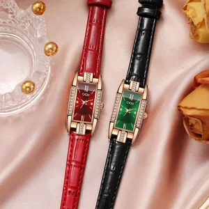 Womens watch High quality luxury designer fashion business quartz womens watch temperament light luxury leather strap rectangular diamond set small dial