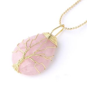 Pendant Necklaces 2022 New Natural Gemstone Crystal For Men Women Rose Quartz Tiger Eye Opal Tree Of Life Pendants With Gold Sier Drop Dhima