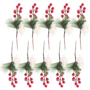 装飾的な花10ピース人工クリスマスピックレッドベリーステムツリーデコレーションホームリース（11