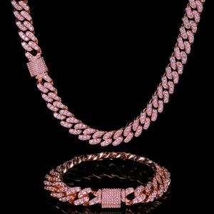 12mm in oro rosa in rosa due tono rosa Moissanite bianco ghiacciato cz maschi sottili miami in stile cubano collegamento cubano caviglia choker bracciale