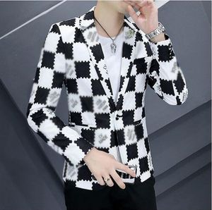 Luksusowe męskie nowe w kratę garnitury Blazers kurtka młodzież Młodzieżowa wiosna jesień projektant Designer Black Polos V-dekolt Casual Printed Otwear Coats Kurtka