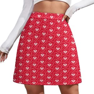 Roter und weißer Herzrock, Valentinsherzen, Vintage-Miniröcke, Sommer, hohe Taille, Grafik, koreanische Mode, lässig, große Größe 240401