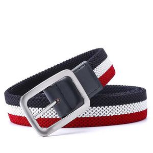 Bälten högkvalitativa modetillbehör Dubbelsidig vävd elastisk tyg Silver Buckle Mens Golf Belt Q240401