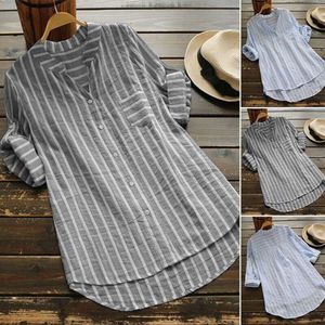 Cross Border Exclusive Supply For European And American Women's Clothing, Spring New Casual V-Neck, Medium Length Women's Shirt, Striped Three Quarter Sleeved