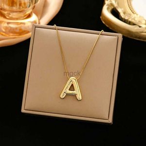 Pendant Necklaces Stainless Steel Chain Gold Color Letter Necklaces Chunky Alphabet Balloon Bubble Initial Pendant Necklace for Women Men Jewelry 240330