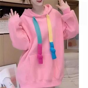 Women's Hoodies Sweatshirts Large size 4XL Slimming Top For Womens Autumn And Winter New Color Drawstring Hoodie Ladies Long Sleeved Sweatershirt Pink Spri 240401