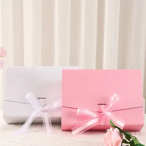 Gift Wrap 5pcs Foldable Clamshell Box With Silk Bowknot For Wedding Birthday Christmas Party Custom Logo Product Packaging Paper