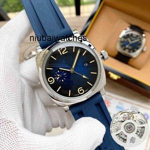 高品質の高豪華な45mm革の時計マンブルーカラーのステンレス鋼自動防水色デザイン6o0j