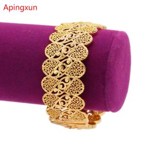 Bangles Apingxun Novo design Dubai Gold Color Queen Copper Bangle Africana Etiópia Sudeste Asiático Pulseira para mulheres Presente de casamento de noiva