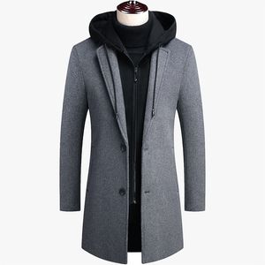 Lässiger Woll-Tweed-Mantel, Designer-Windjacke, Herren-Trenchcoats, winddichter Mantel, Frühlings-Herbst-Männer, dicke Kapuze, lange Ärmel, Trenchcoats, Cargidan-Oberbekleidung, Jacken, 5XL