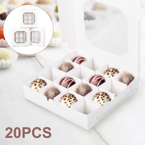 20Pcs Party Cupcake Boxes Empty White Gift Candy Boxex Inserts Clear Window Divider Chocolate Cake Packaging Bag Party Supplies 240322
